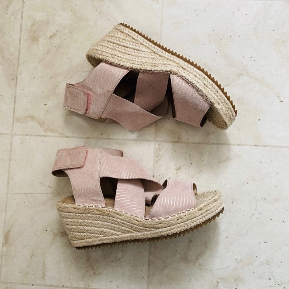 $198 Eileen Fisher Willow Pink Soft Suede Wedge Sandals Espadrilles Size 6.5